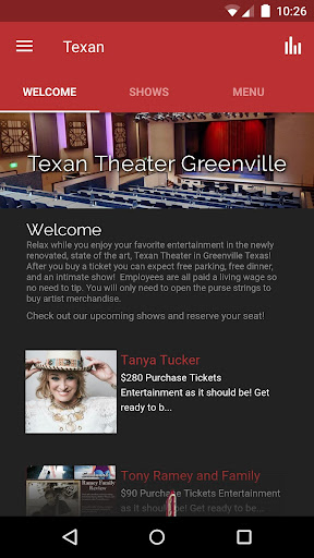 Android application Texan Theater screenshort