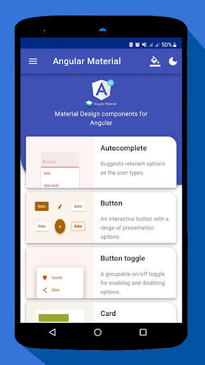 Android application Angular Material Design screenshort