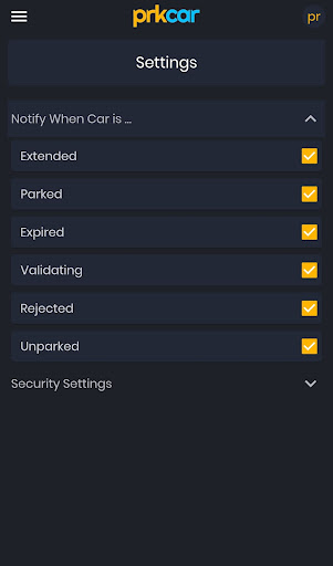 Android application PrkCar Manager screenshort