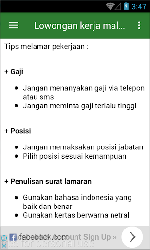 Android application Lowongan kerja malang screenshort