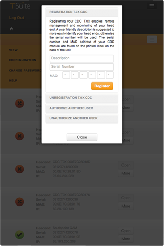 TSuite, head-end manager Screen 3