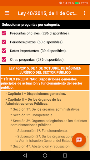 Android application Generador de test Ley 40/2015 screenshort
