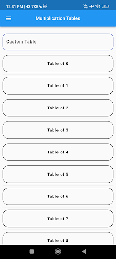 Android application Multiplication Table screenshort