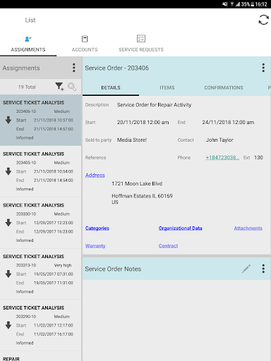 Screenshot of SAP CRM Service Manager