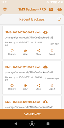 Screenshot of SMS Backup and Restore