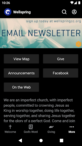 The Wellspring Church App Screen 2