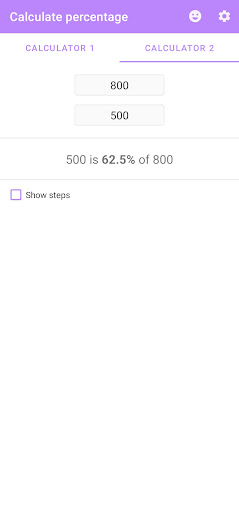 Calculate percentage Screen 3