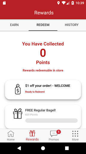 Android application Bagel Street Cafe Rewards screenshort
