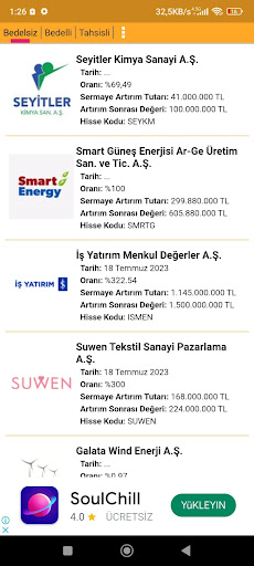 Android application Sermaye Artırımı screenshort