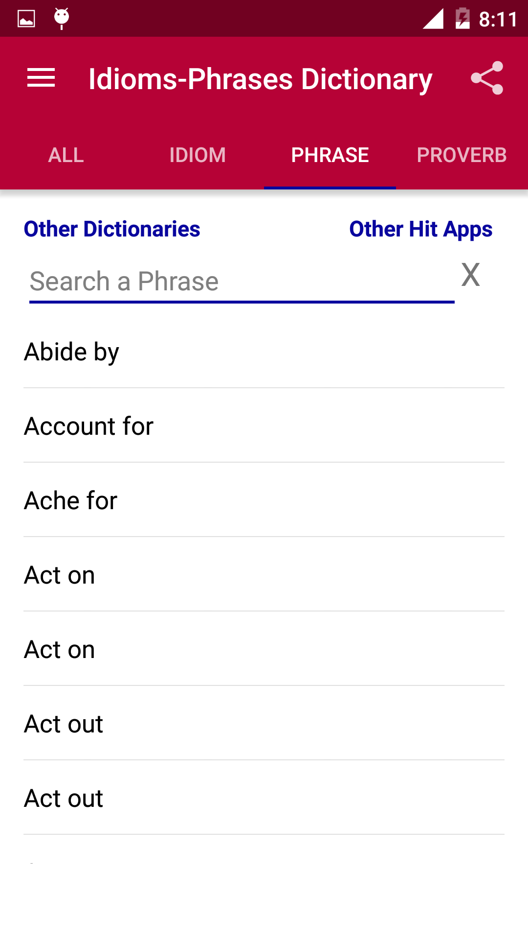 Android application Offline Idioms & Phrases Dictionary screenshort