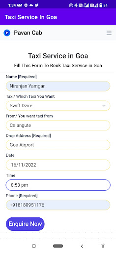 Android application Taxi Service In Goa screenshort