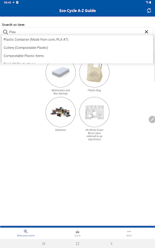 Eco-Cycle A-Z Recycling Guide Screen 3