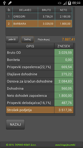 Plače iz bruto v neto Screen 2