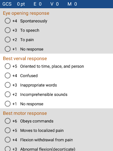 Android application Glasgow Coma Scale(GCS) screenshort