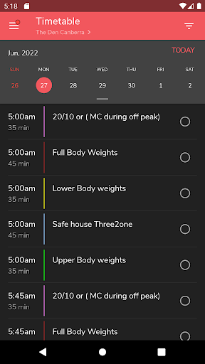 Android application The Den Canberra screenshort