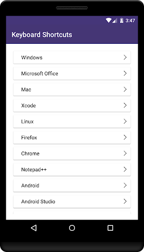 Android application Learn Keyboard Shortcuts screenshort