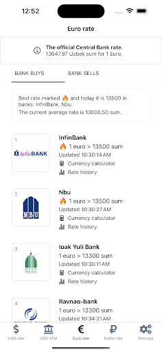 Android application Currency Rates in Uzbekistan screenshort