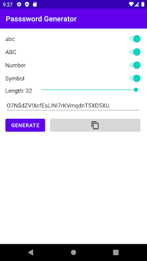 Android application Password Generator screenshort