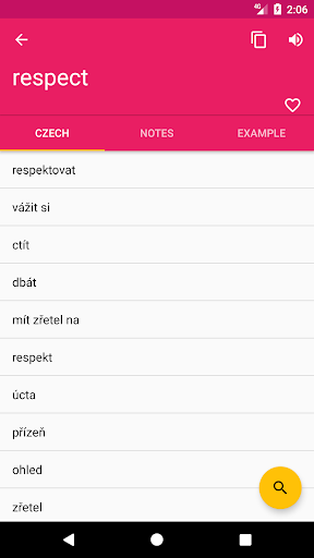 Czech English Dictionary Screen 2