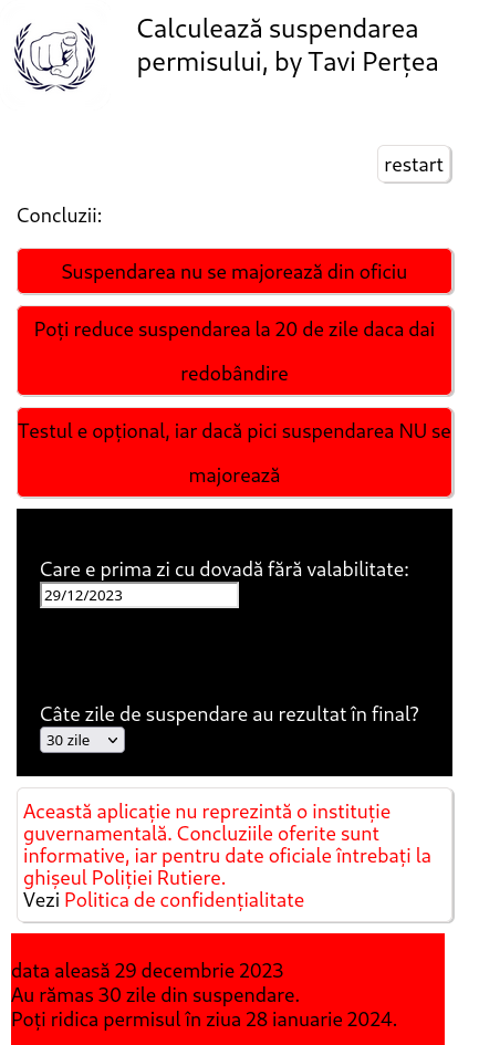 Calculează Suspendare Permis Screen 3