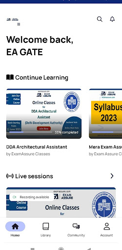 Android application Exam Assure Classes screenshort