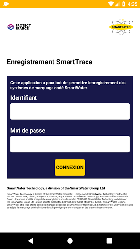 Android application Enregistrement SmartTrace screenshort