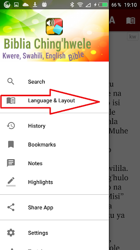 Kwere, Swahili, English Bible Screen 3