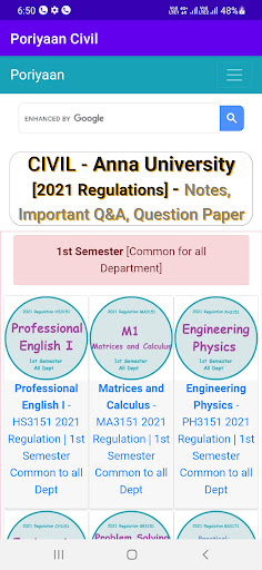 Android application Poriyaan: Civil AnnaUniversity screenshort