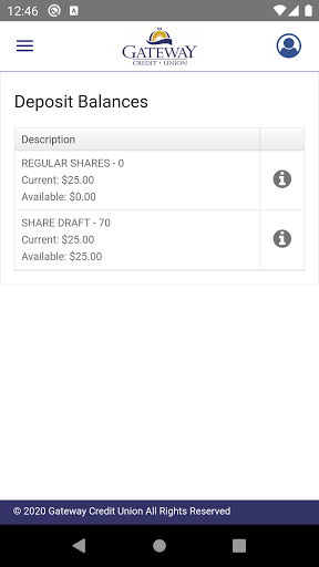 GCU Mobile Banking Screen 2