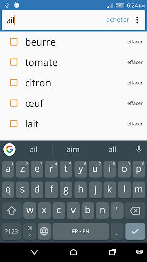 Liste de courses Screen 2