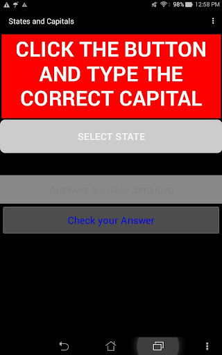 States and Capitals Tester Screen 2