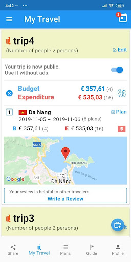 Android application Share Travel Plan screenshort