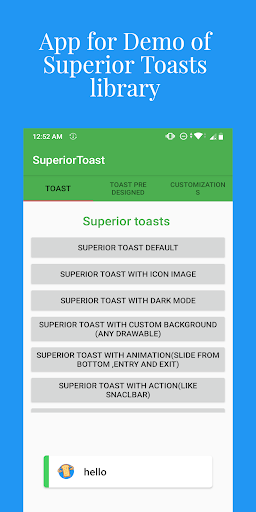 Superior Toast Library Demo Ap Screenshot 1 - AppWisp.com