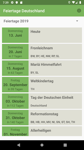 Android application Feiertage Deutschland screenshort