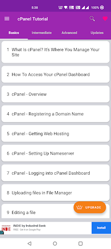 Android application cPanel Tutorial screenshort