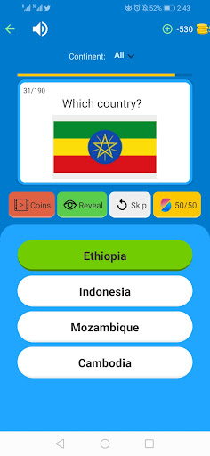World Flags and Capitals Quiz Screen 2