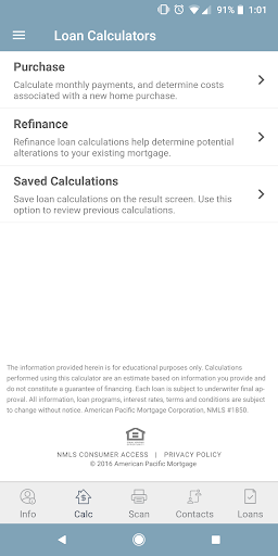 Screenshot of Options Financial Mortgage