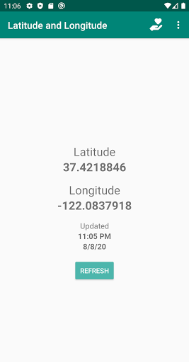 Android application Latitude and Longitude screenshort