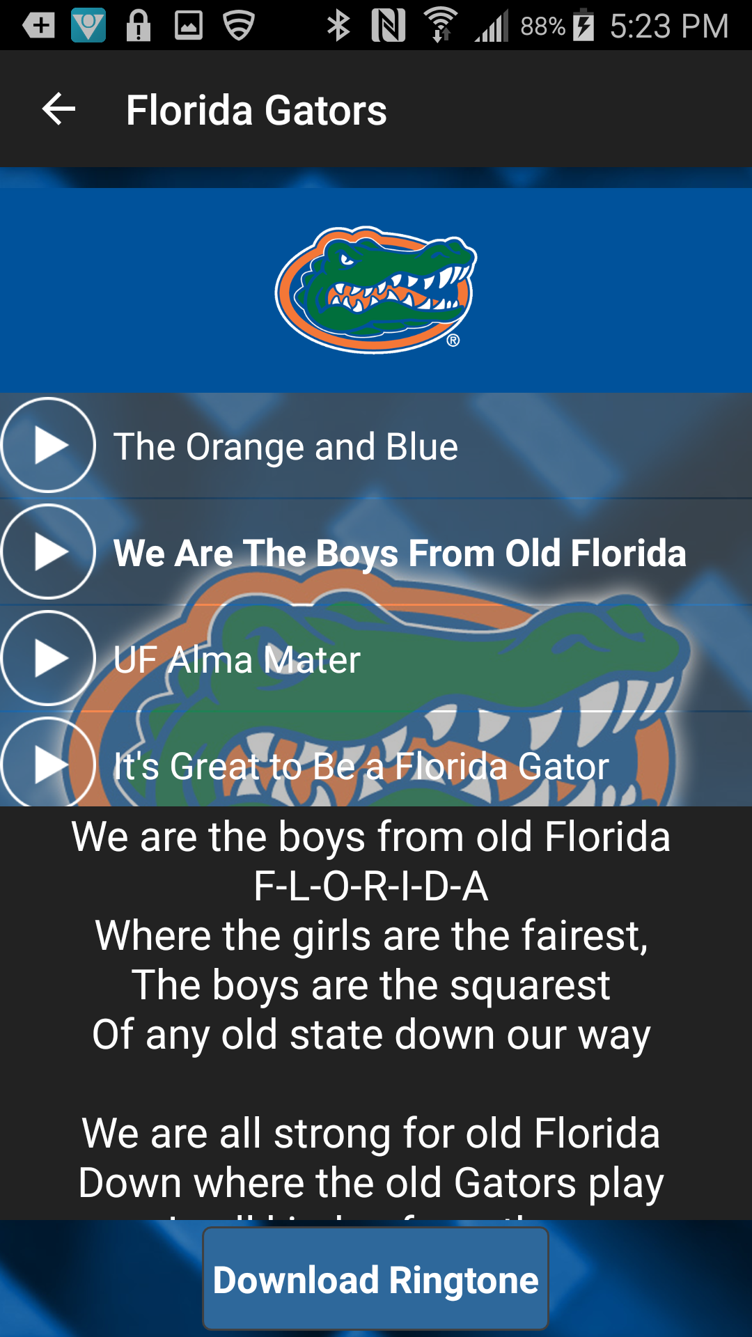 Android application Florida Gators Ringtones 2017 screenshort