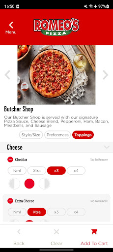 Screenshot of Romeo’s Pizza