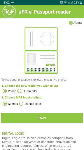Android application uFR e-passport - MRTD reading screenshort