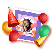 Happy birthday photo frame with greeting cards