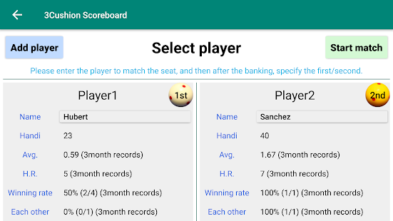 3Cushion billiards Scoreboard Screenshot
