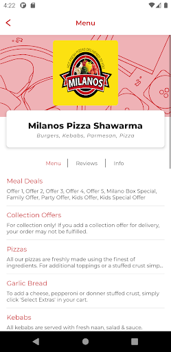 Android application Milanos Pizza Shawarma TS6 screenshort