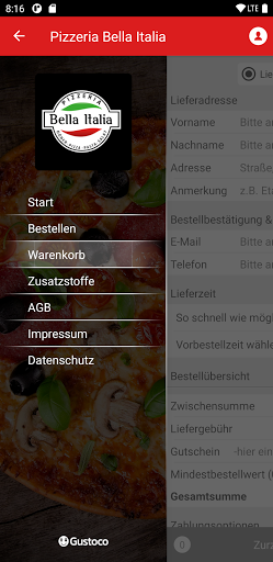 Android application Pizzeria Bella Italia screenshort
