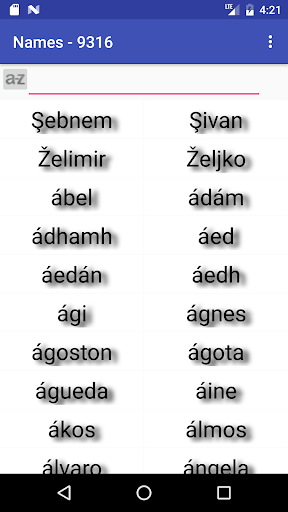 Android application A list of names screenshort