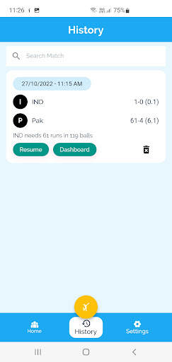 My Cricket Score Screen 2
