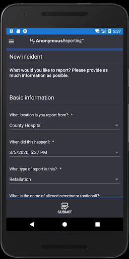 MyAnonymousReporting Screen 2