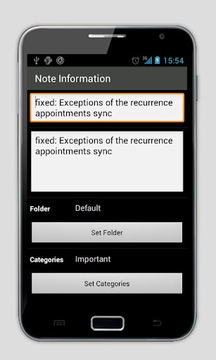 Outlook Note - USB Sync Screen 3