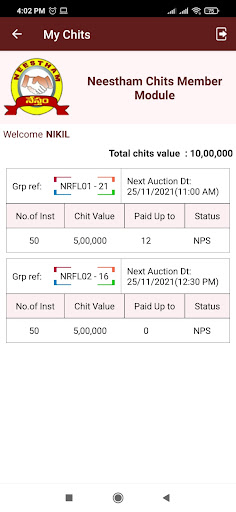Android application Neestham Chits Member Module screenshort